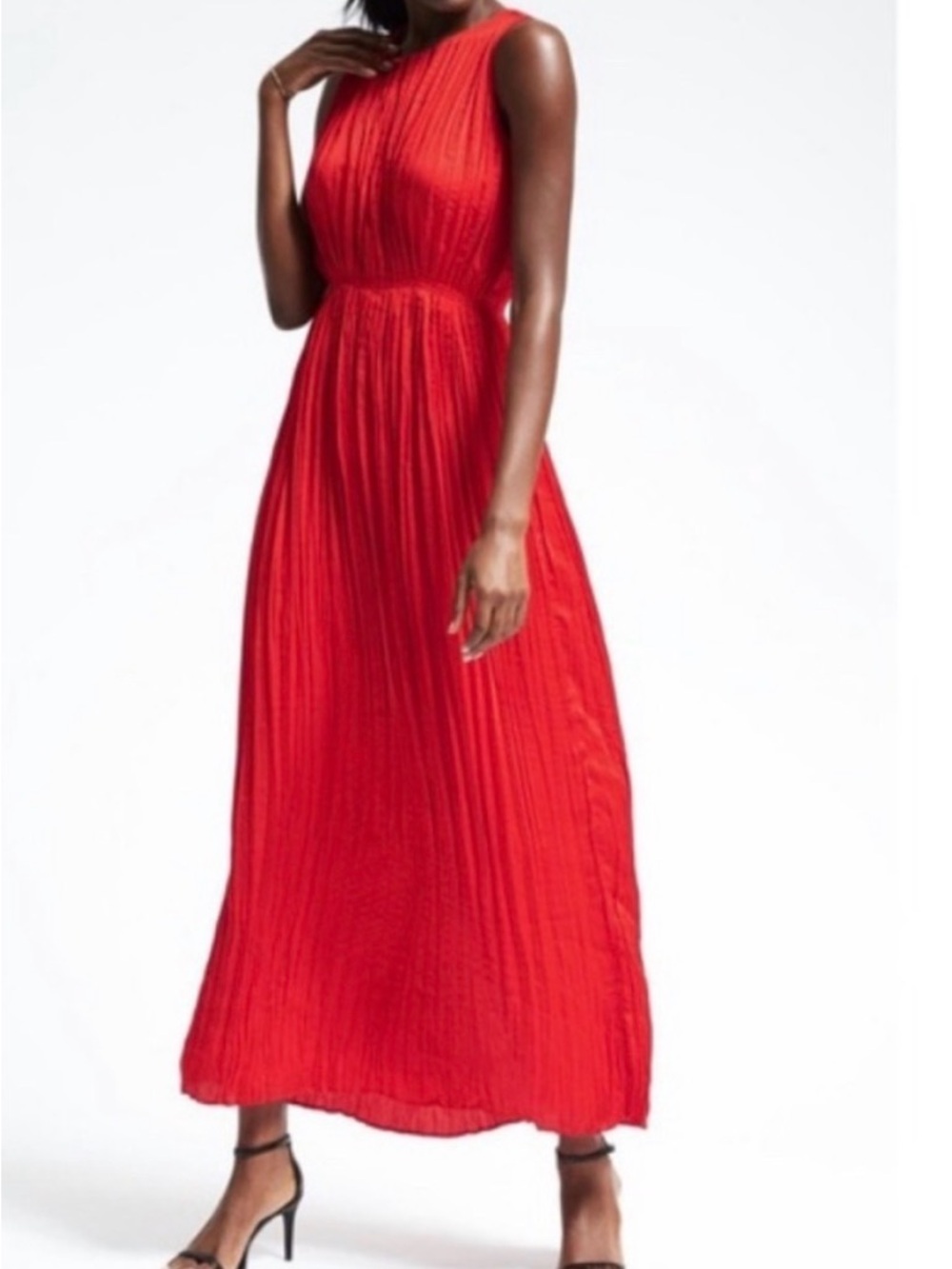 Banana republic sz small Sleeveless Red Maxi Dress - Elegant Gathered Waist
